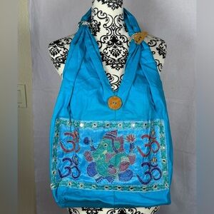 Turquoise Handmade Ganesha Embroidered Boho Shoulder Bag – purse pool yoga